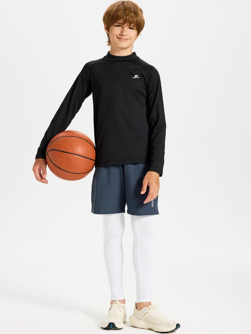 DEVOROPA Boys Leggings Quick Dry Youth Compression Pants Sports Tights Basketball Base Layer White M - Image 4